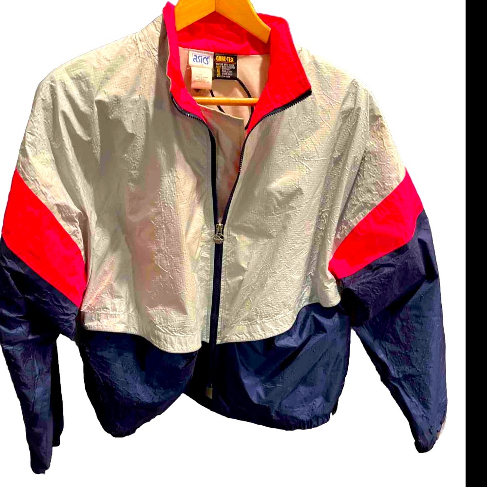 ASICS GoreTex 90s JACKET GRAY blue neon ZIP UP nylon Windbreaker Golf Rain MEN L